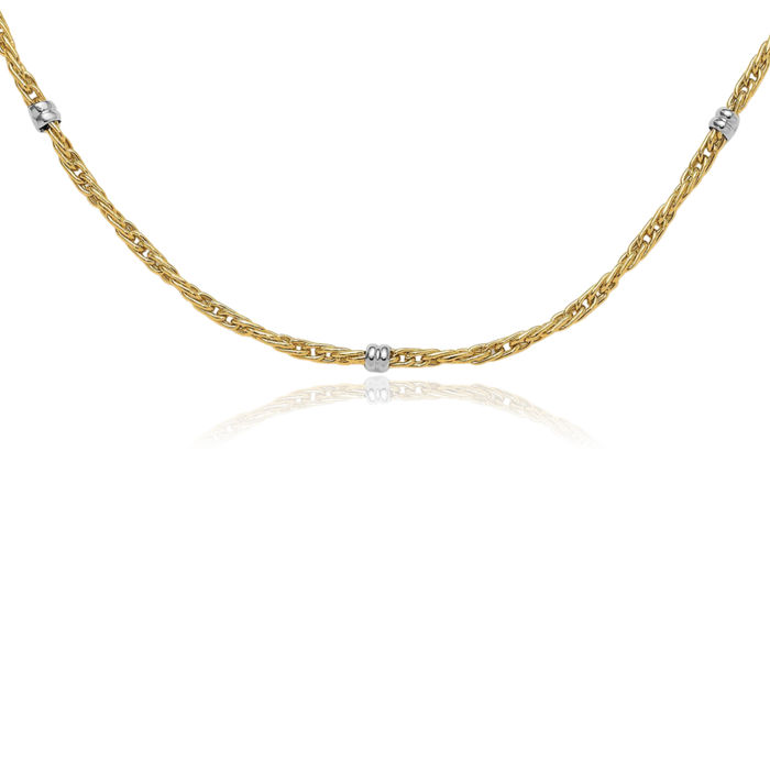 14K Solid Two Tone Gold Beaded Ball Station Chain Necklace