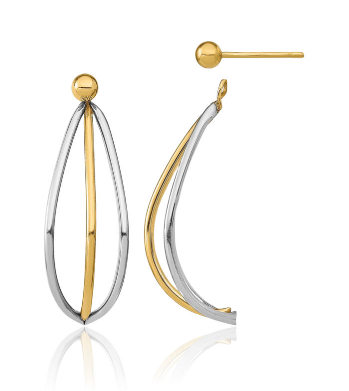 14K Solid Two Tone Yellow White Gold Ball Stud Triple Wire Dangle Earring Jackets for Studs