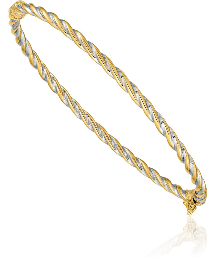 14K Solid Two Tone Gold Bangle Bracelet