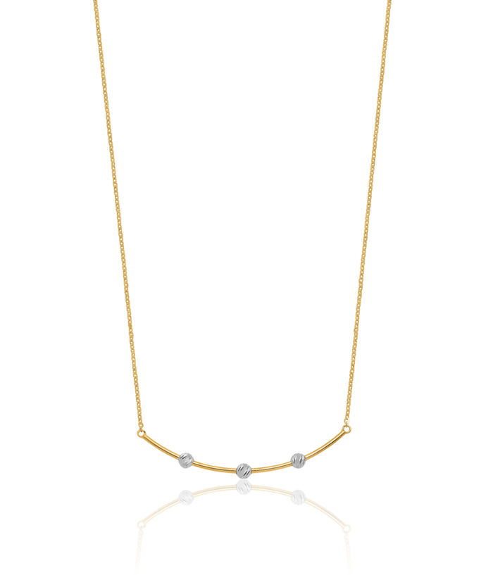 14K Solid Two Tone Gold Bar Chain Necklace