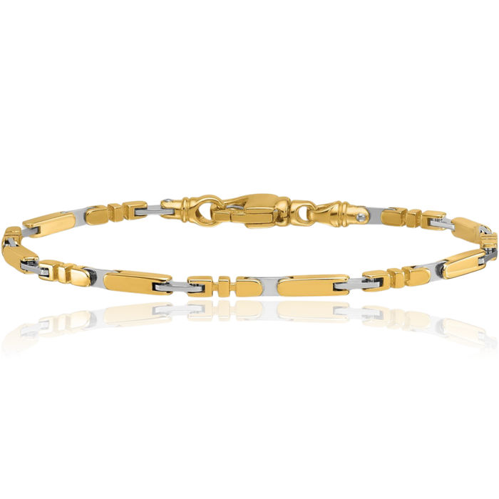 14K Solid Two Tone Gold Bar Link Chain Bracelet