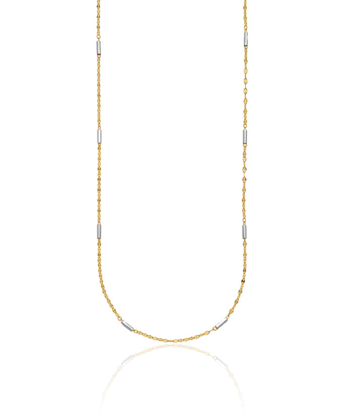 14K Solid Two Tone Gold Bar Links Chain Necklace