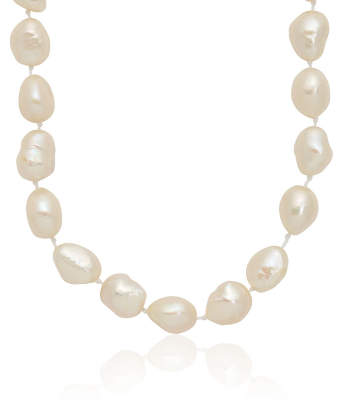 14K Solid Two Tone Yellow White Gold Baroque Freshwater Cultured Pearl Necklace Chain