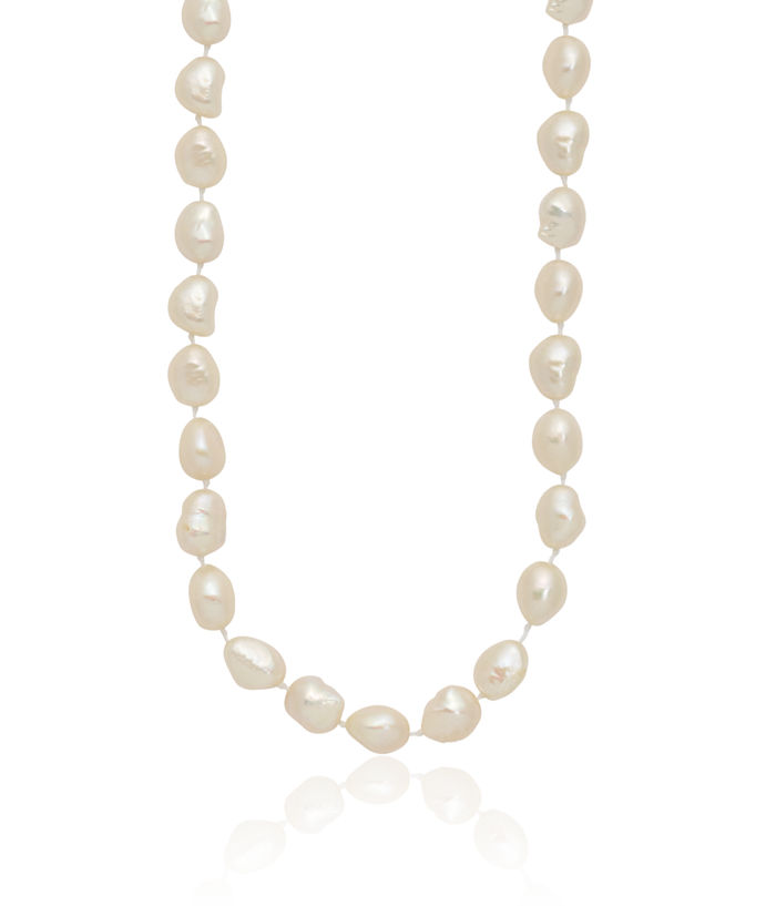 14K Solid Two Tone Yellow White Gold Baroque Freshwater Cultured Pearl Necklace Chain