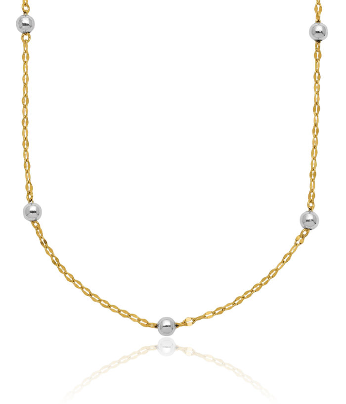 14K Solid Two Tone Gold Bead Chain Necklace