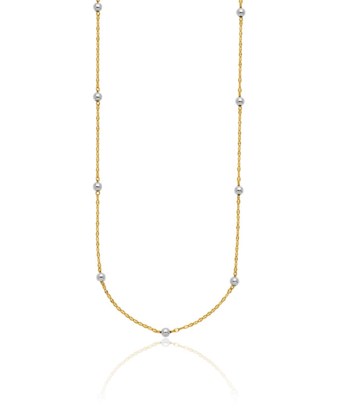 14K Solid Two Tone Gold Bead Chain Necklace