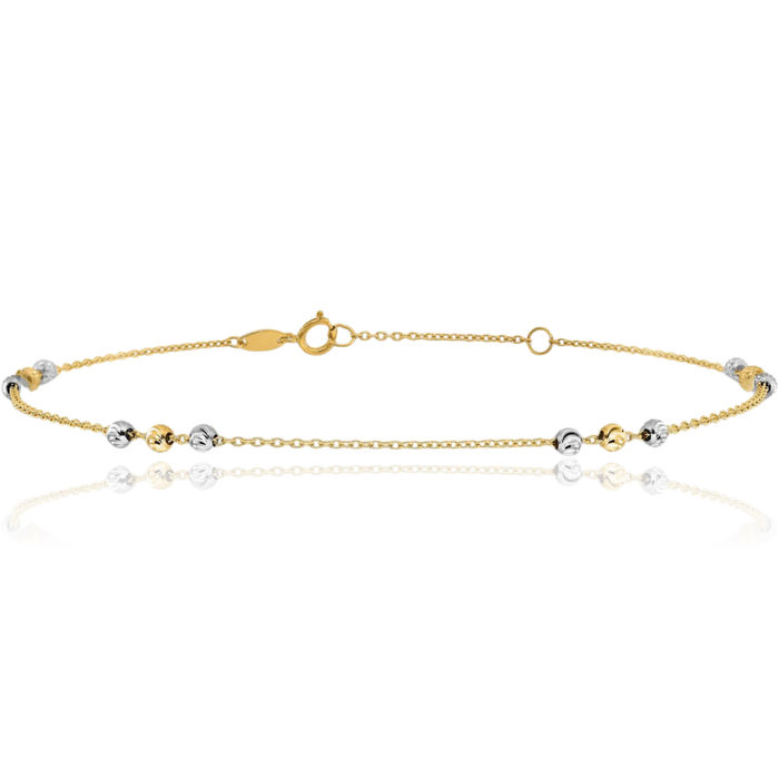 14K Solid Two Tone Gold Beaded Anklet Summer Beach Foot Ankle Bracelet