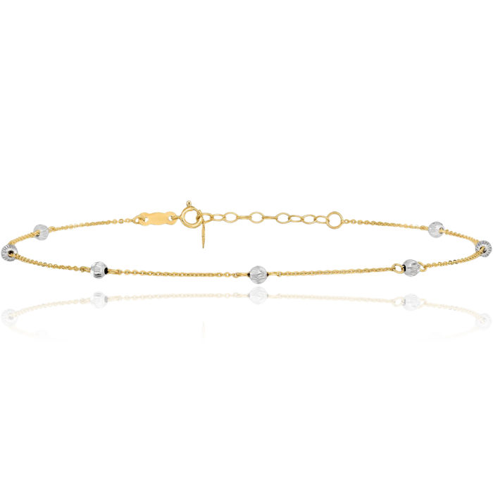 14K Solid Two Tone Gold Beads Anklet Summer Beach Foot Ankle Bracelet