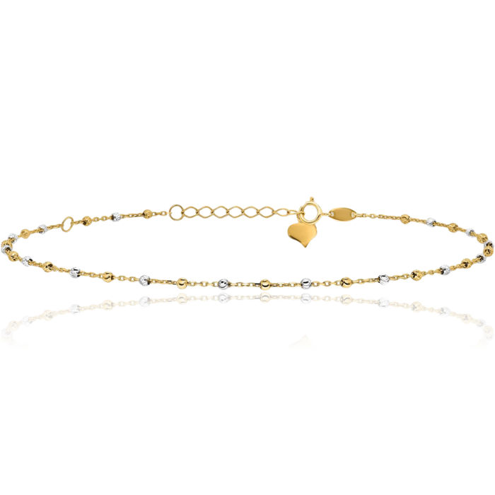 14K Solid Two Tone Gold Beads Anklet Summer Beach Foot Ankle Bracelet