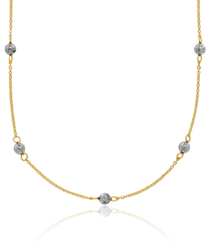 14K Solid Two Tone Gold Beads Necklace Chain