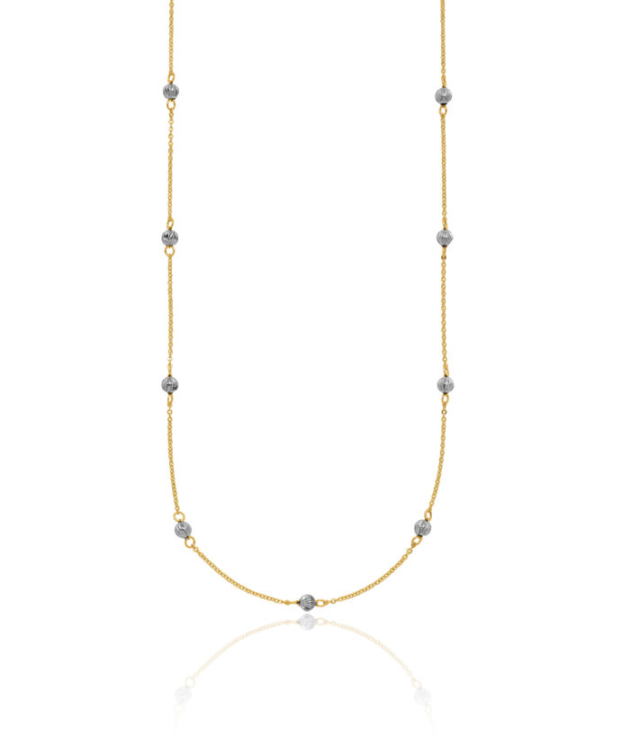 14K Solid Two Tone Gold Beads Necklace Chain