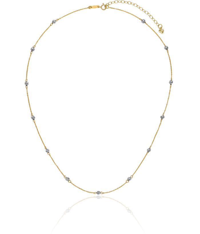 14K Solid Two Tone Gold Beads Necklace Chain