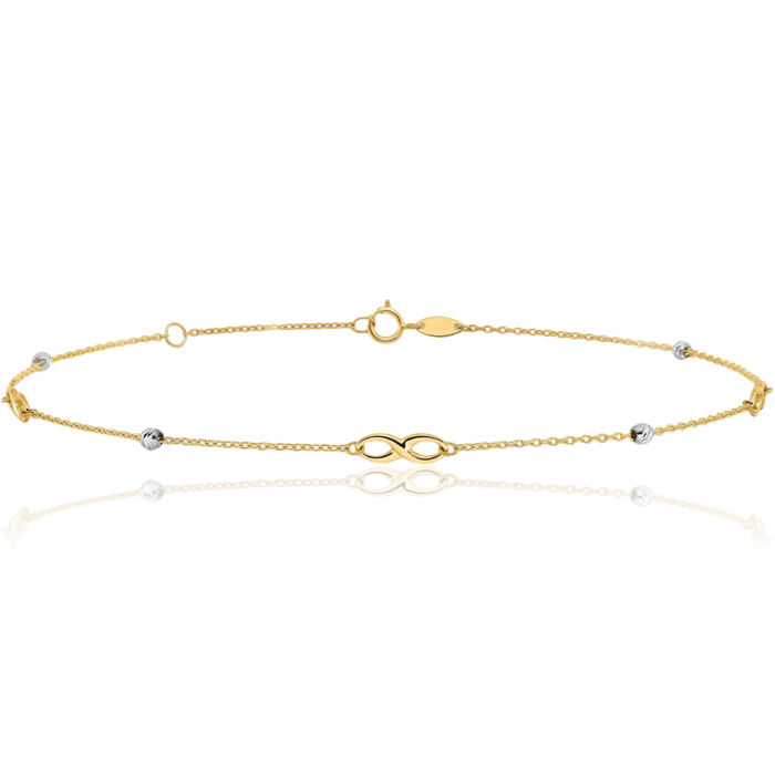 14K Solid Two Tone Gold Beads Infinity Twisted Love Knot Symbol Anklet Summer Beach Foot Ankle Bracelet