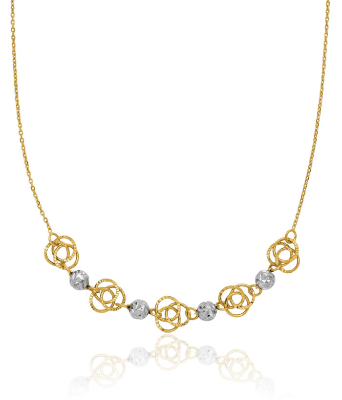 14K Solid Two Tone Gold Beads Knots Chain Necklace