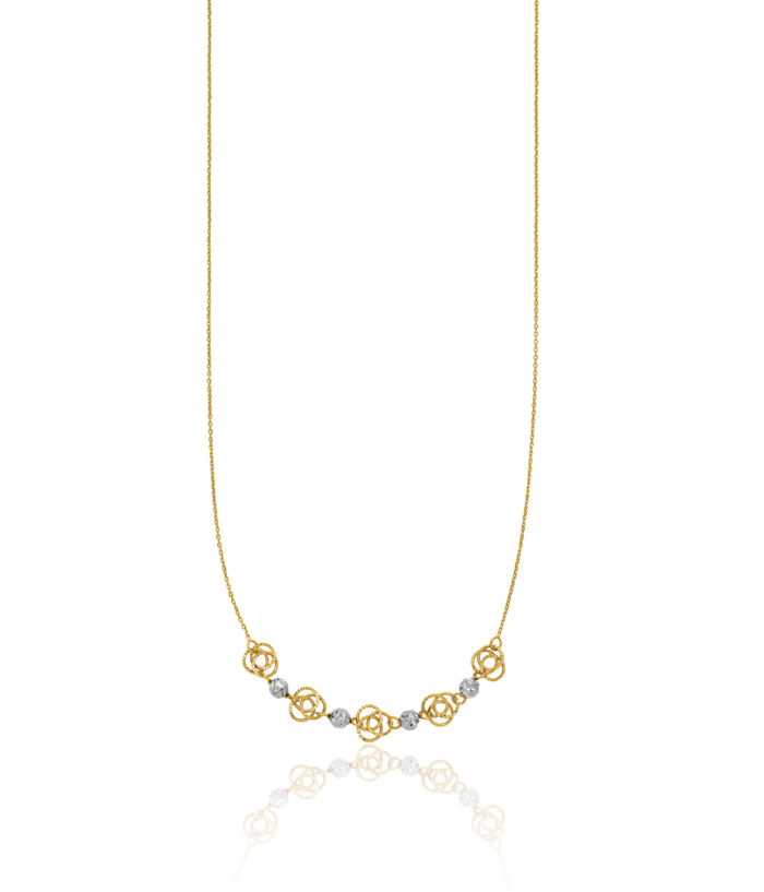 14K Solid Two Tone Gold Beads Knots Chain Necklace