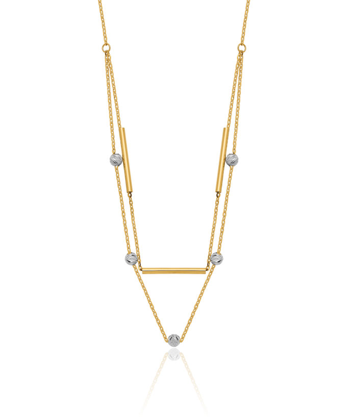 14K Solid Two Tone Gold Beads Layering Necklace Chain