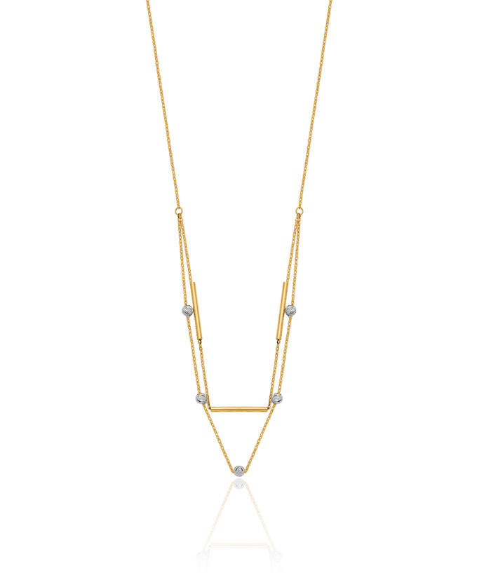 14K Solid Two Tone Gold Beads Layering Necklace Chain