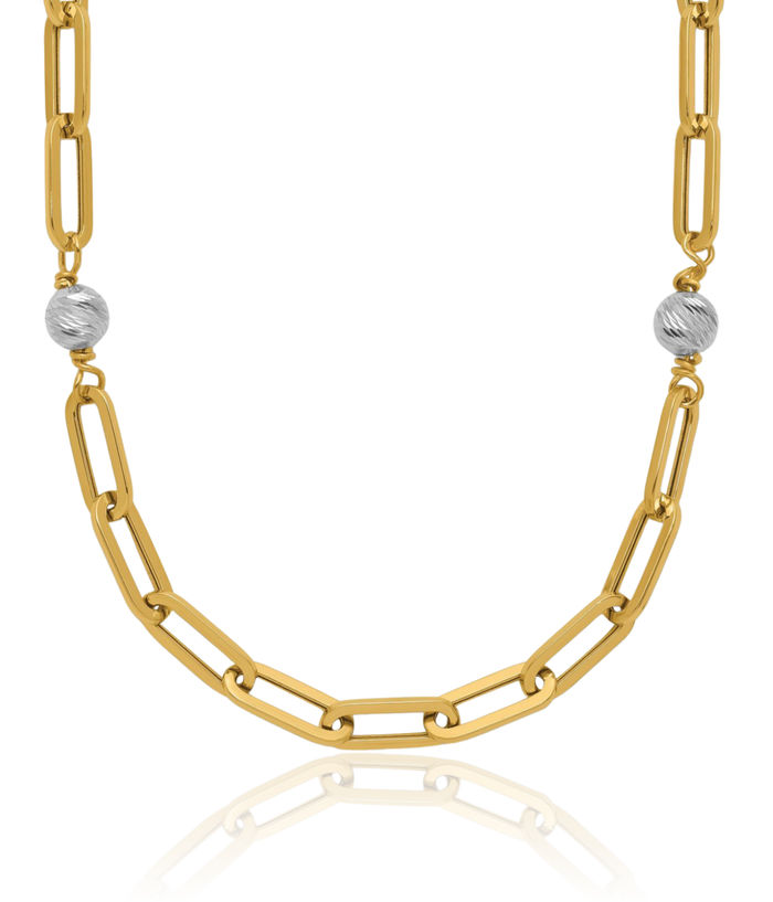 14K Solid Two Tone Gold Beads Link Chain Necklace