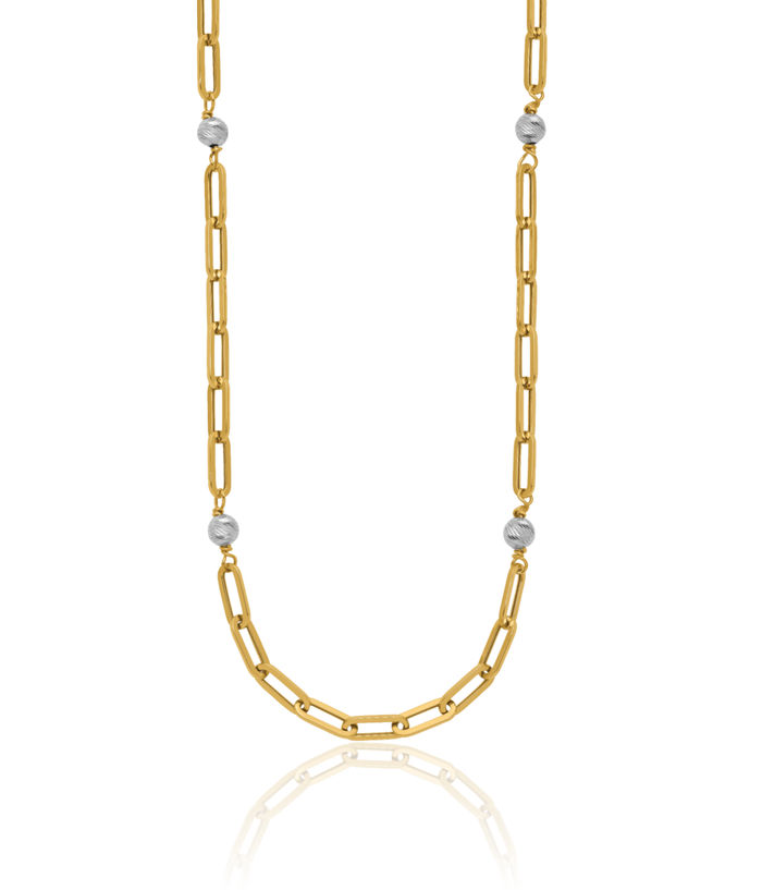 14K Solid Two Tone Gold Beads Link Chain Necklace