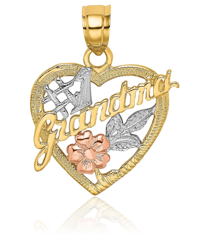 14K Solid Two Tone Gold White Best Grandma Heart Necklace Nana Charm Grandmother Pendant