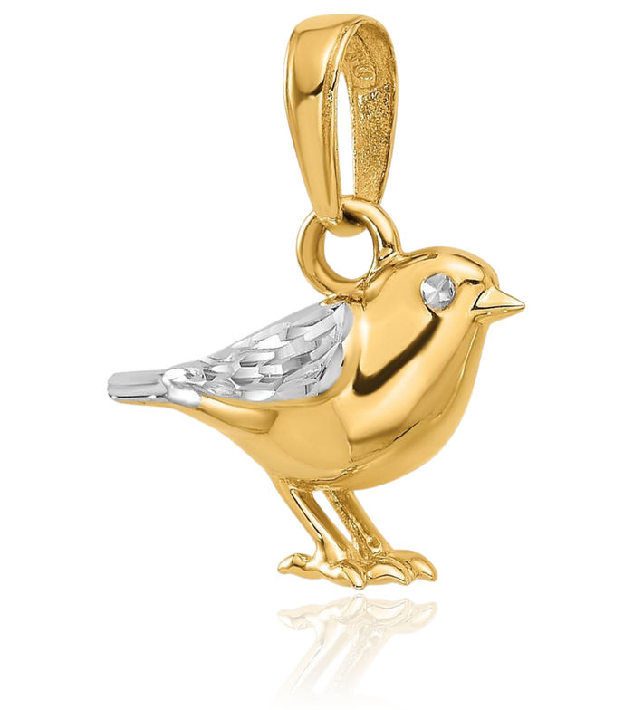 14K Solid Two Tone Yellow White Gold Bird Necklace Chain Pendant Charm