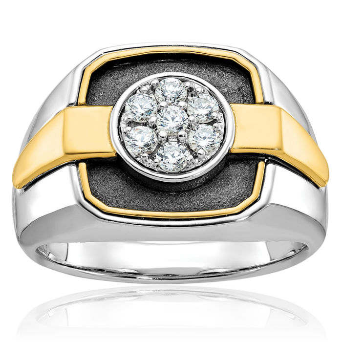 14K Solid Two Tone Gold Black Mens Diamond Ring