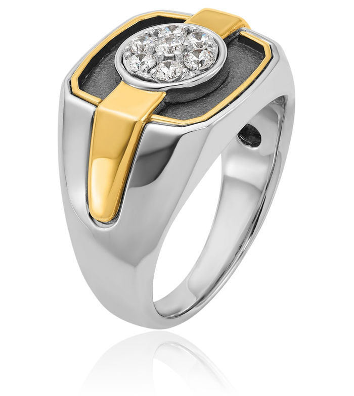 14K Solid Two Tone Gold Black Mens Diamond Ring