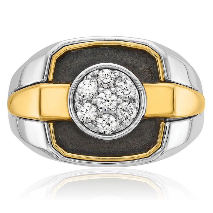 14K Solid Two Tone Gold Black Mens Diamond Ring