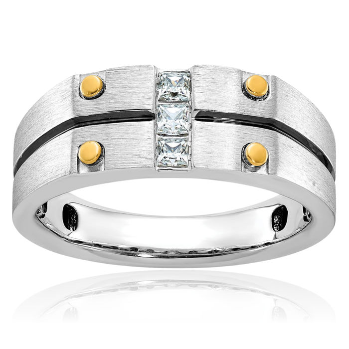 14K Solid Two Tone Gold Black Mens Diamond Ring