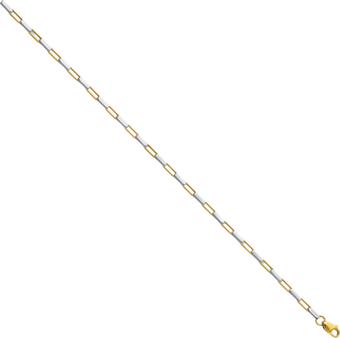 14K Solid Two Tone Gold Box Links Chain Bracelet