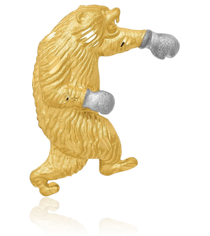 14K Solid Two Tone Yellow White Gold Boxing Bear Floating Chain Slide Pendant Necklace Charm