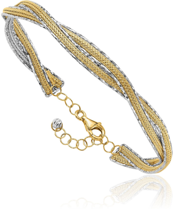 14K Solid Two Tone Gold Braided Chain Bangle Bracelet