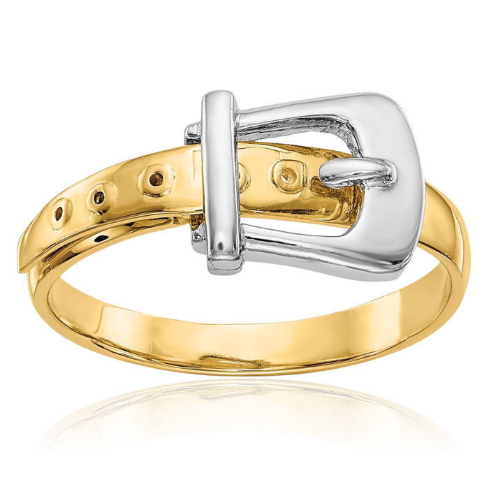 14K Solid Two Tone Gold Buckle Ring