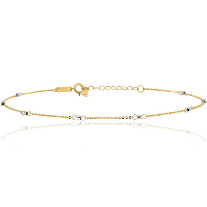 14K Solid Two Tone Gold Cable Beads Anklet Summer Beach Foot Ankle Bracelet