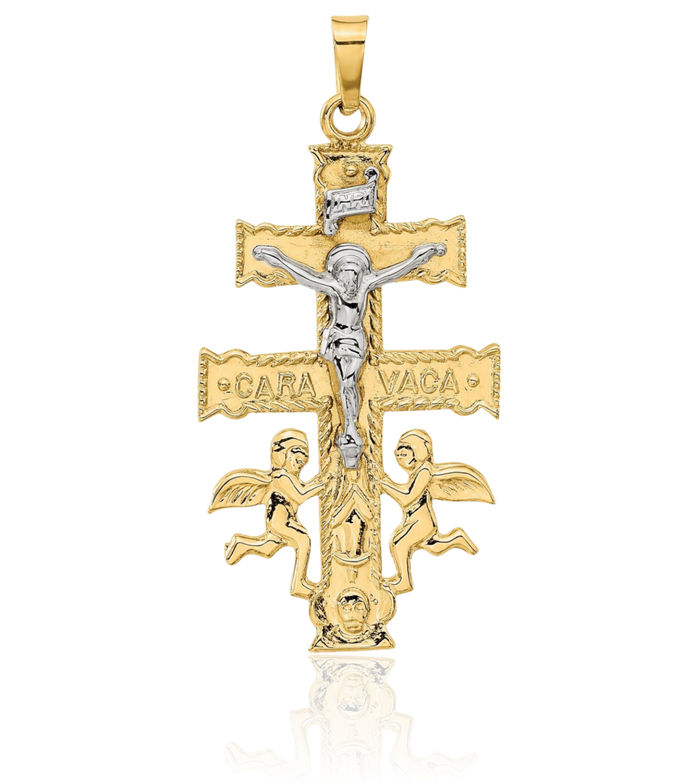 14K Solid Two Tone Gold Cara Vaca Lord Jesus Christ Crucifix Holy Cross Necklace Religious Chain Pendant Charm