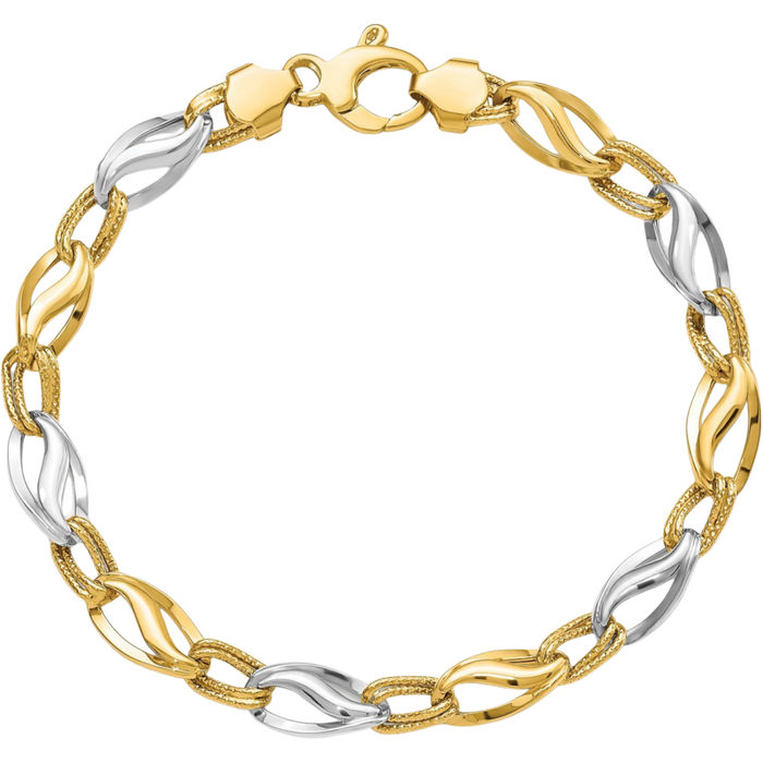 14K Solid Two Tone Gold Chain Bracelet