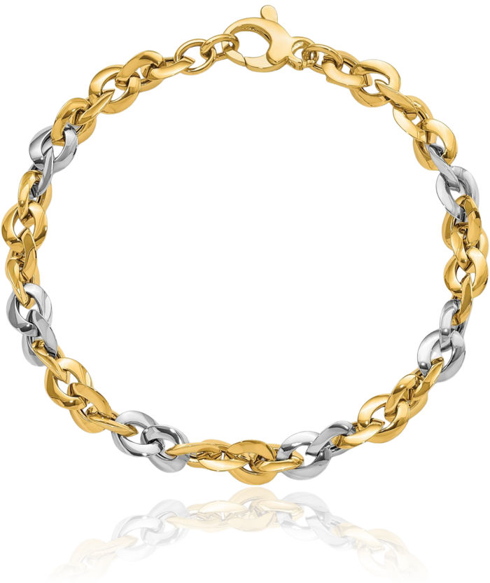 14K Solid Two Tone Gold Chain Bracelet