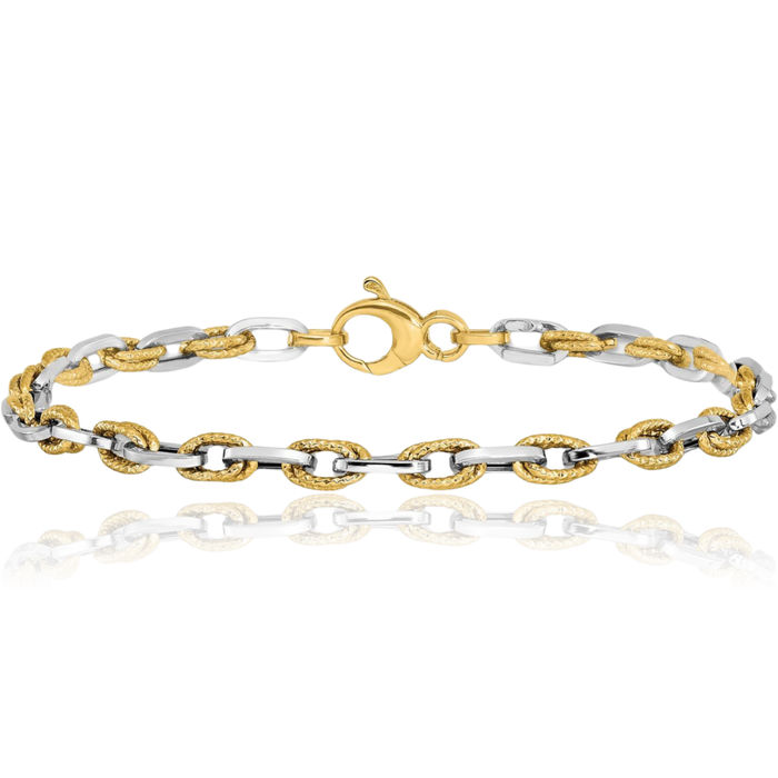 14K Solid Two Tone Gold Chain Bracelet