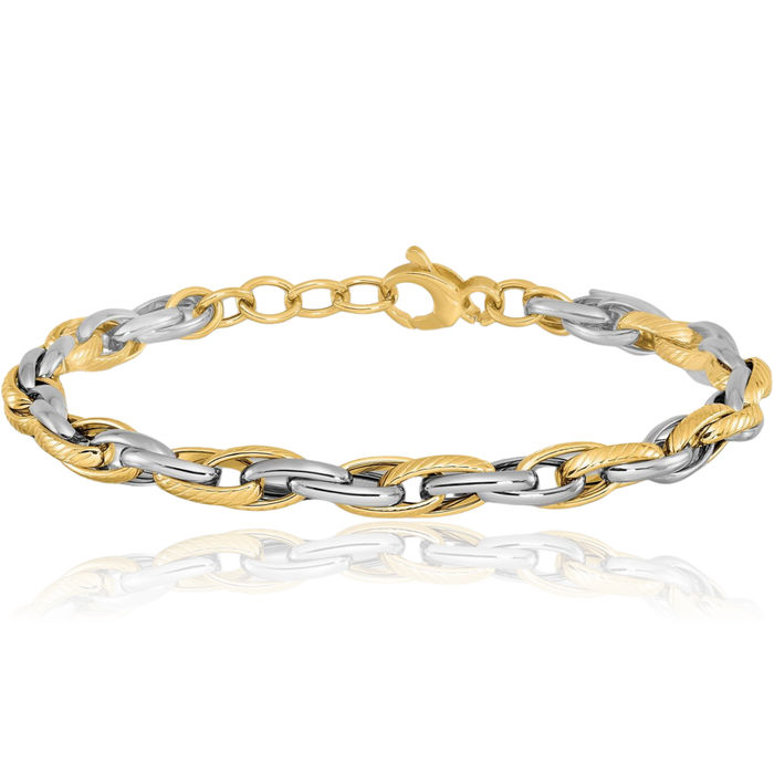 14K Solid Two Tone Gold Chain Bracelet