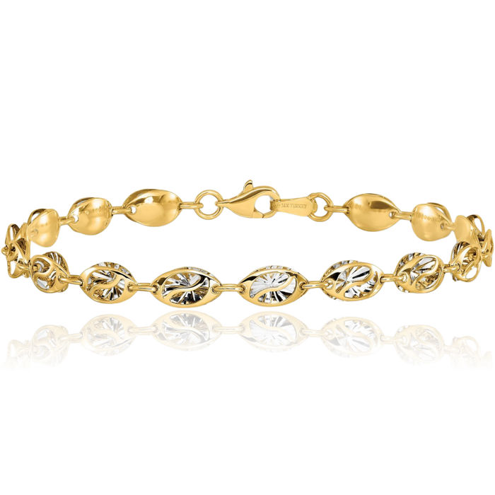 14K Solid Two Tone Yellow White Gold Chain Bracelet