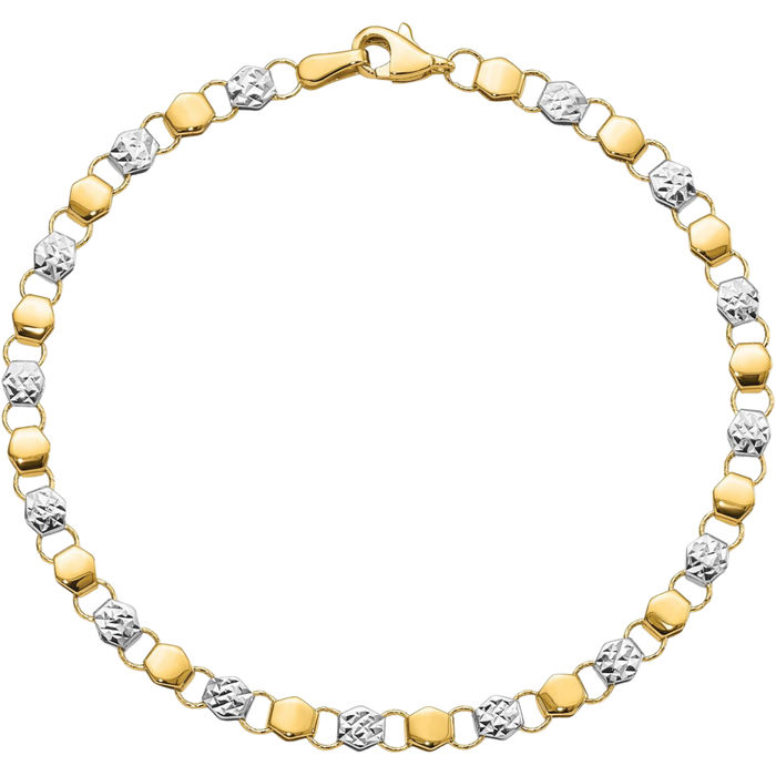 14K Solid Two Tone Yellow White Gold Chain Bracelet