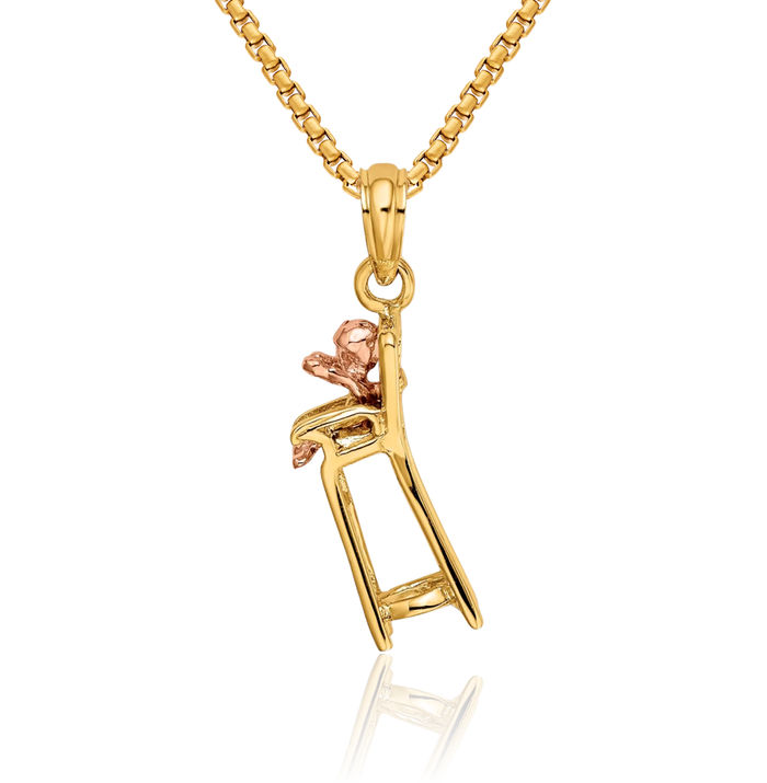 14K Solid Two Tone Gold Chair Necklace Chain Pendant Charm