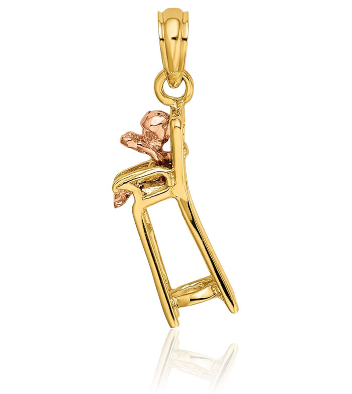 14K Solid Two Tone Gold Chair Necklace Chain Pendant Charm