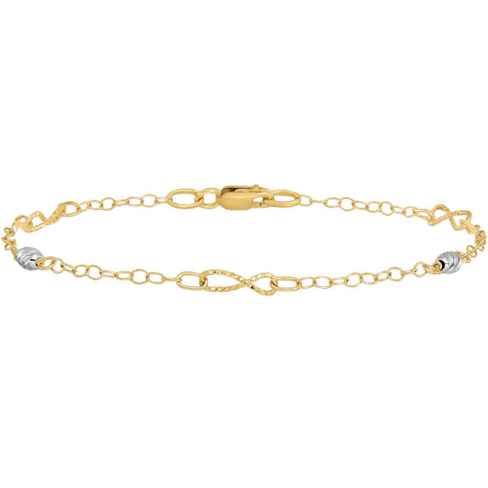 14K Solid Two Tone Gold Chain Charm Bracelet