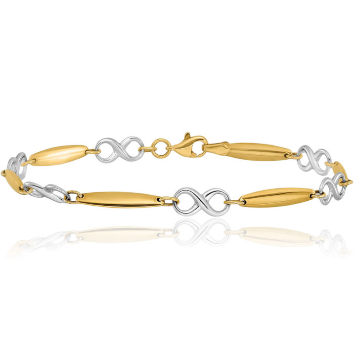 14K Solid Two Tone Gold Chain Charm Bracelet