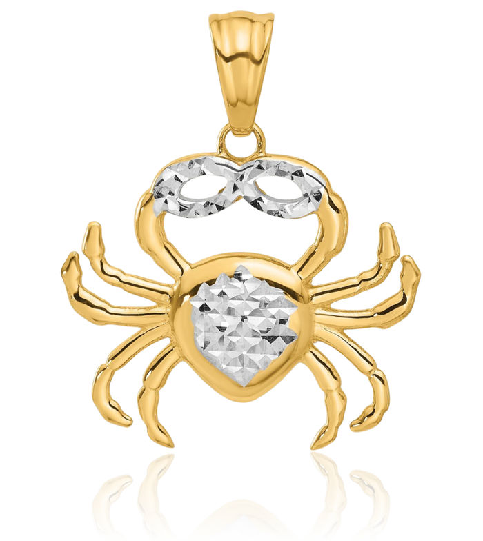 14K Solid Two Tone Yellow White Gold Crab Claw Necklace Chain Pendant Charm