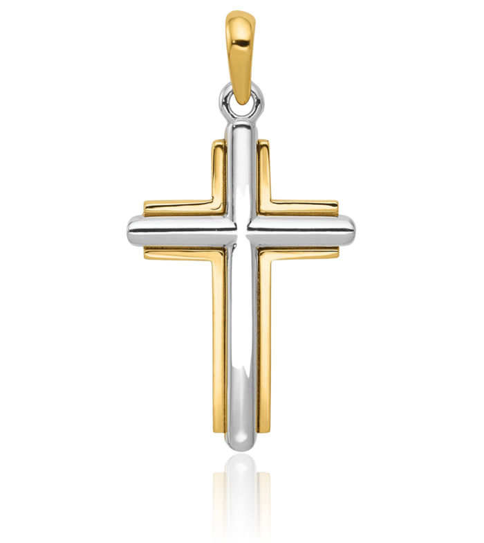 14K Solid Two Tone Gold Latin Mexican Holy Cross Necklace Religious Chain Pendant Jesus Christ Charm