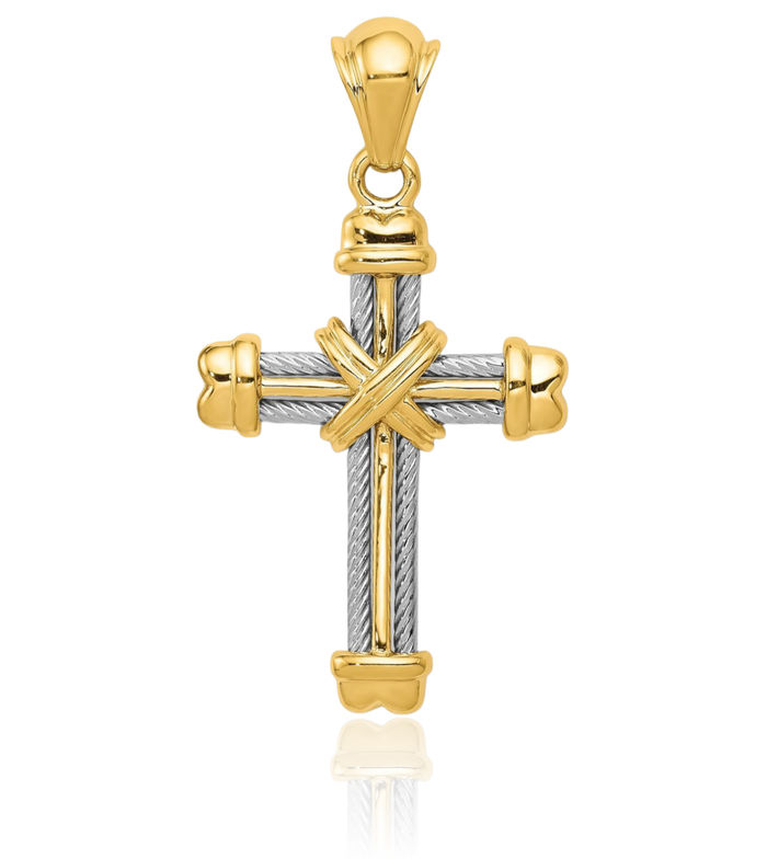 14K Solid Two Tone Gold Latin Mexican Holy Cross Necklace Religious Chain Pendant Jesus Christ Charm