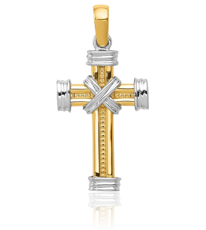 14K Solid Two Tone Gold Latin Mexican Holy Cross Necklace Religious Chain Pendant Jesus Christ Christian Charm