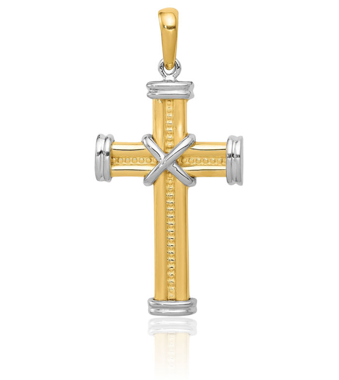 14K Solid Two Tone Gold Latin Mexican Holy Cross Necklace Religious Chain Pendant Jesus Christ Charm